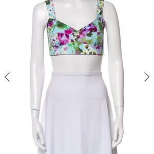 Dolce & Gabbana Floral Aqua Pink Green Cropped Bustier Top